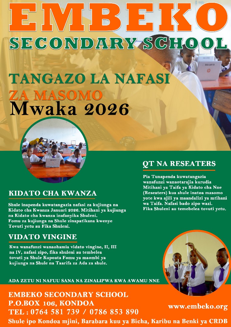 TANGAZO LA NAFASI ZA MASOMO